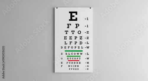 Eye chart used by optometrists to measure visual acuity and prescribe corrective lenses