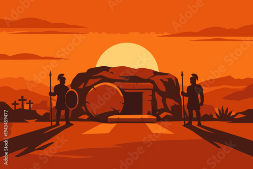 Stone Tomb Sealed at Sunset on Holy Saturday Evening