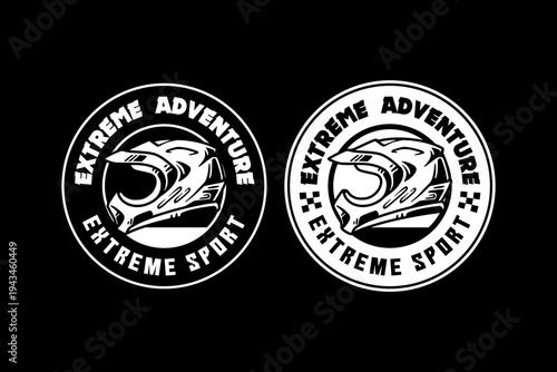 Extreme Sport Adventure Motocross Helmet Vintage Logo Badge Vector Design. Racing Sport with Motocross Helmet for Dirt Bike