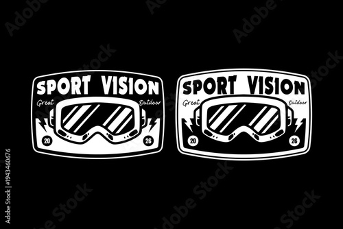 Sport Vision Outdoor Badge Vintage Logo Badge Vector Design. Motocross Outdoor Racing with Glasses Sportwear for Extreme Sport