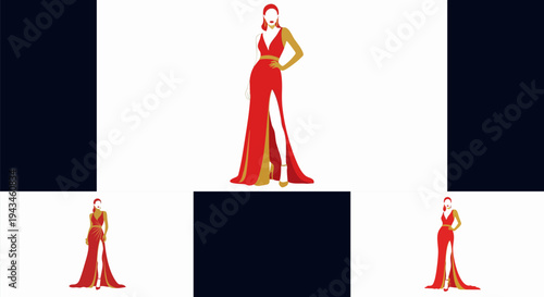 Elegant vector illustration of a woman wearing a stunning red evening gown