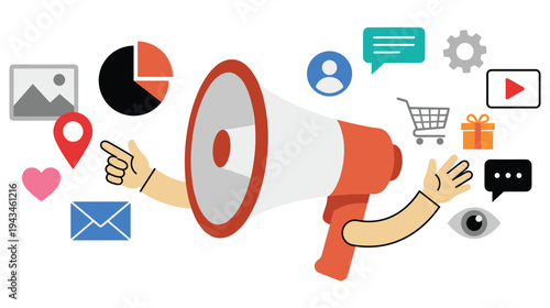 Social media marketing concept illustration with various icons