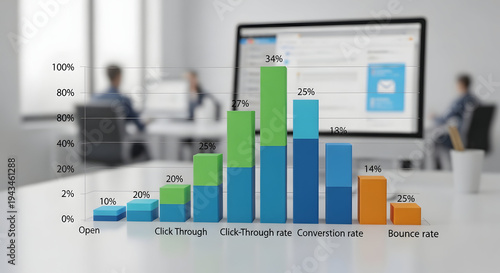 Bar graph showing email marketing statistics for different metrics and categories