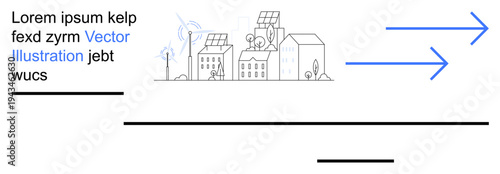 Renewable energy, sustainability, urban planning, environmental conservation, clean energy, eco-friendly systems. Cityscape with solar panels, wind turbines and greenery. Renewable energy