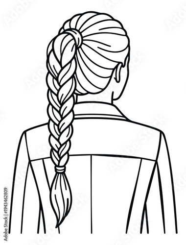 Outline illustration of woman with braided hair depicting back view hairstyle for fashion and beauty design