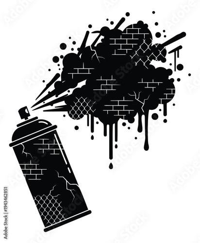 Graffiti illustration of spray paint can depicting urban street art with dripping paint and texture effects for creative design