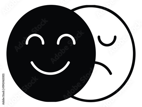 Cartoon illustration depicting bipolar disorder contrast with happy and sad face emotions for mental health awareness