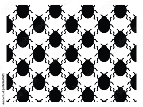 Silhouette pattern illustration of repeating beetles depicting insect tessellation for textile and wallpaper design