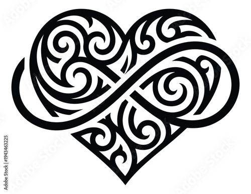 Ornamental tribal illustration of infinity heart symbol depicting eternal love and devotion for tattoo and romantic design