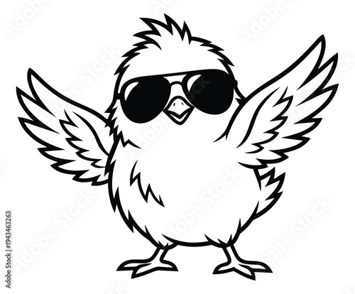 Cartoon illustration of cool bird character wearing sunglasses depicting confident pose for fun and humorous design