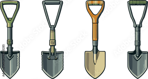 Garden Shovel and Spade Tool Set with Metal Blades and Handles Gardening Equipment Vector