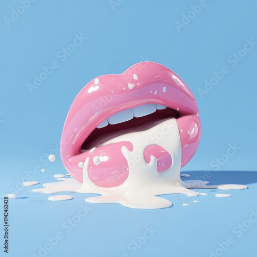Pink Lips Drinking Milk Surreal Concept Art.