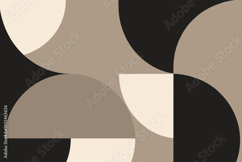 Black taupe and cream bold circle and arc abstract Bauhaus geometric background. Flat vector warm monochrome semicircle composition. Modern elegant earth tone graphic wallpaper