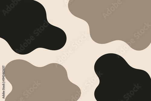 Black taupe and cream organic blob abstract fluid shape background. Flat vector warm monochrome pattern with rounded irregular forms. Modern minimal earth tone wallpaper
