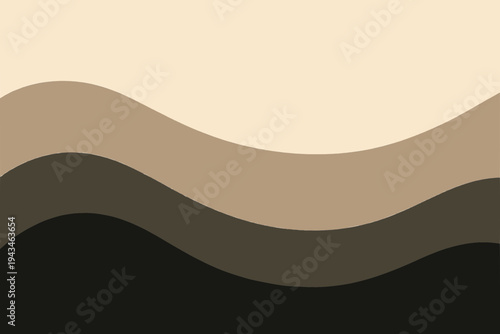 Cream beige and dark brown layered wave abstract background. Flat vector warm monochrome flowing band pattern. Modern minimal organic wallpaper design