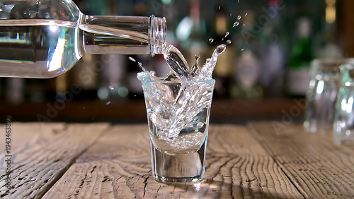 Fresh Water Splash Pouring into Glass on Wooden Table
