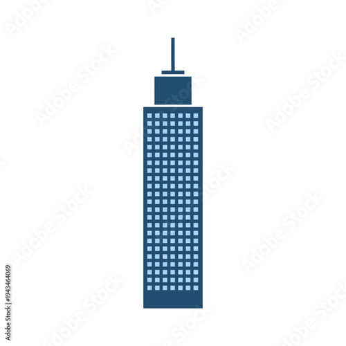 A sleek, modern skyscraper tower, representing urban development and architectural design, presented as a clean, minimalist icon