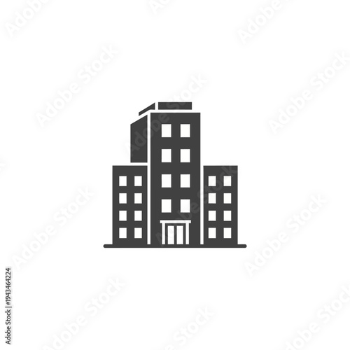 Minimalist icon of a tall apartment building with multiple floors and windows, representing urban living and residential spaces