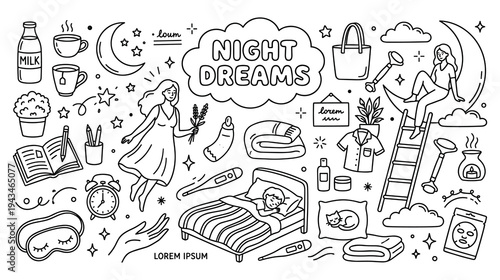 Night dreams collection of sleep related elements and activities for restful slumber