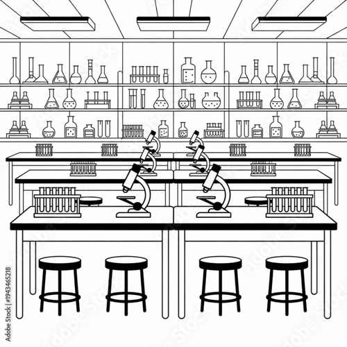 Lab with Microscopes, Equipment, and Organized Workstation Highlights Professionalism in a Clean Scientific Setting