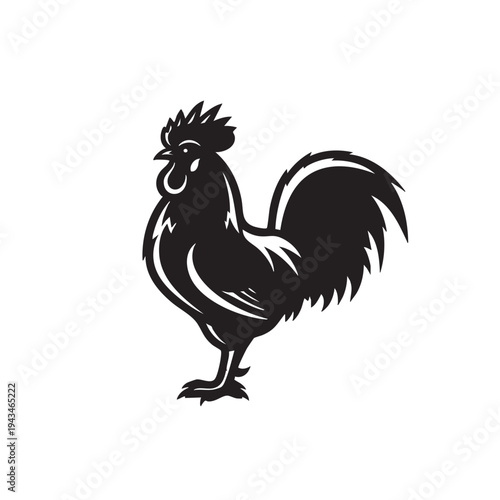 Cartoon vector illustration of a rooster bird isolated on white background featuring a stylized cockerel silhouette with farm animal feathers and a sharp beak for agriculture nature art design