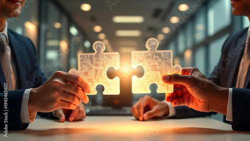 Business Partners Solving Puzzle Together for Teamwork Concept