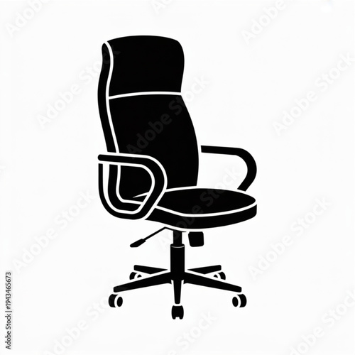 Profile view of an office chair with wheels, backrest, and armrests on a backdrop, illustrating ergonomic design