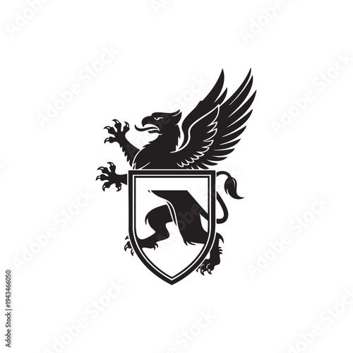 A griffin logo silhouette featuring a mythical creature on a shield emblem.