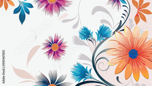 Elegant floral and paisley design with vibrant colors and intricate patterns