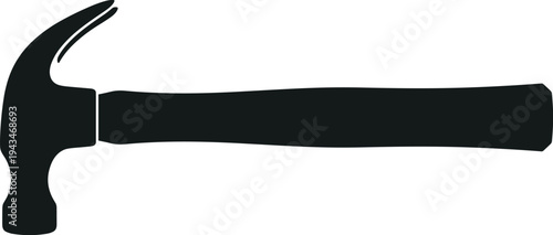 Minimal vector silhouette, carpenter hammer side view with claw, solid black, isolated on white background.