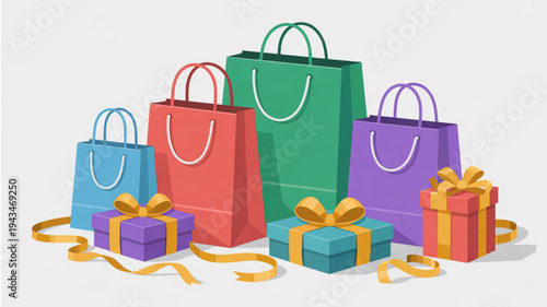 Person holding colorful shopping bags and gifts in hands sorting waste
