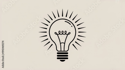 A simple black line illustration of a glowing light bulb appears on a beige background.