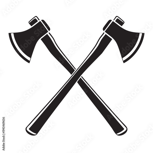 Two crossed axes icon with long handles and blades