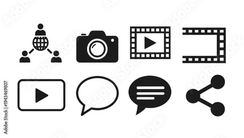 Vector icon sheet of people communicating through media and technology