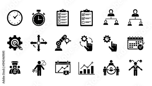 Vector icon sheet of business productivity symbols and tools