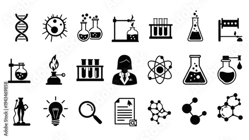 Vector Icon Sheet of Laboratory Equipment and Science Symbols