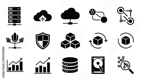 Vector icon sheet of business technology and data storage symbols