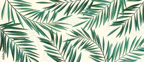 Abstract art background with palm leaves. Botanical banner with exotic plants for decor, wallpaper, prints, posters, textiles, packaging, and interior design.