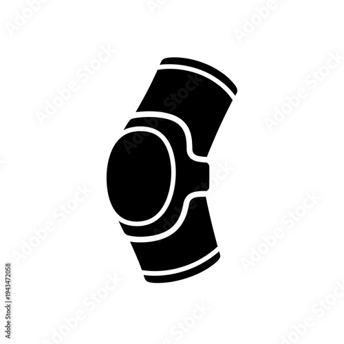 Illustration of a black elbow support brace, a piece of protective gear designed to provide stability and support to the elbow joint during physical activities and recovery processes