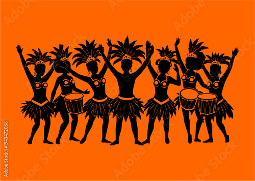 muejres, danza, africa, brasil, carnaval, vector, ilustración, grunge, designio, arte, pintando, silueta, dechado, árbol, naturaleza, color, decoraciones, urbana, graffiti, ciudad, figura, negro, flor