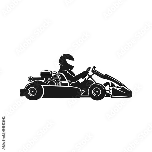 Dynamic go-kart racing icon featuring a speedy driver in a modern kart, perfect for sports events, automotive designs, and competitive themes