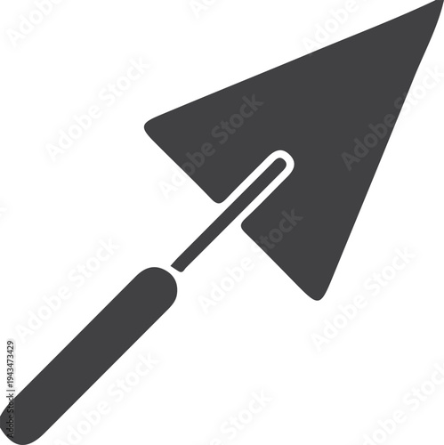 Simple black and white vector icon of a construction trowel tool isolated on a white background.