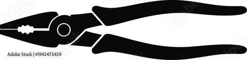 Minimal vector silhouette, pliers hand tool side view, solid black, isolated on white background