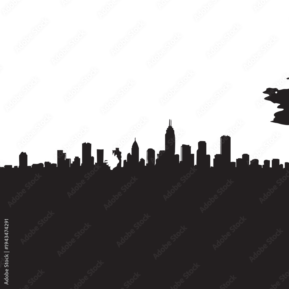 Fototapeta premium A city skyline silhouette at golden hour with buildings standing tall