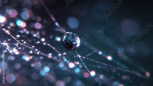 Sparkling Dewdrop on Spiderweb with Luminous Bokeh