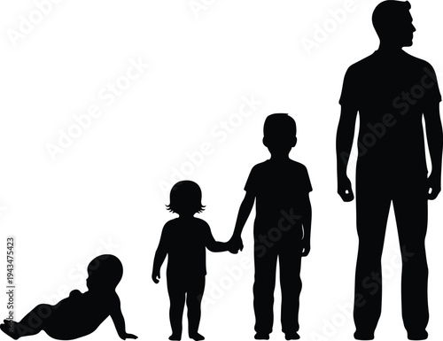 A black vector illustration of a family silhouette featuring a father, mother, and son walking together as a group