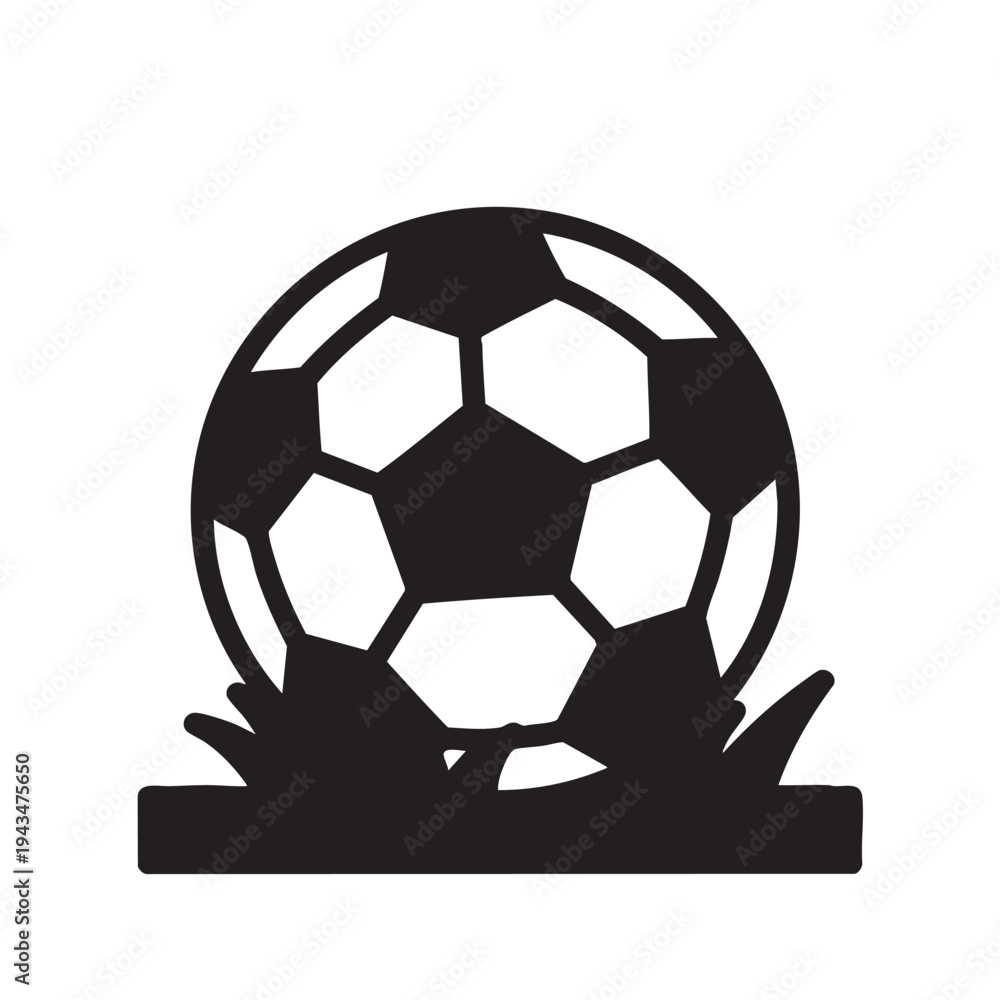Obraz premium Elegant monochromatic emblem of a soccer ball grounded in turf, celebrating the universal spirit of sport and competition