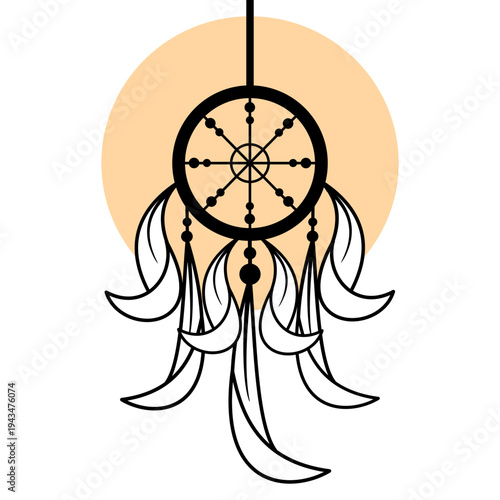 Dream catcher with feathers hanging against a simple background during daytime