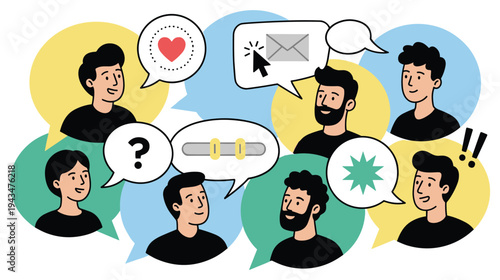 Diverse group young people communicate sharing thoughts ideas information