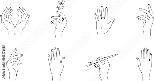 Elegant Female Hand Gestures Set: Fine Line Art Aesthetic Beauty Icons